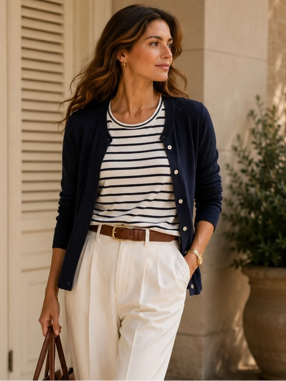 J.Crew Girlfriend Tee Navy & White Breton 100% Cotton Short Sleeve T-Shirt Small